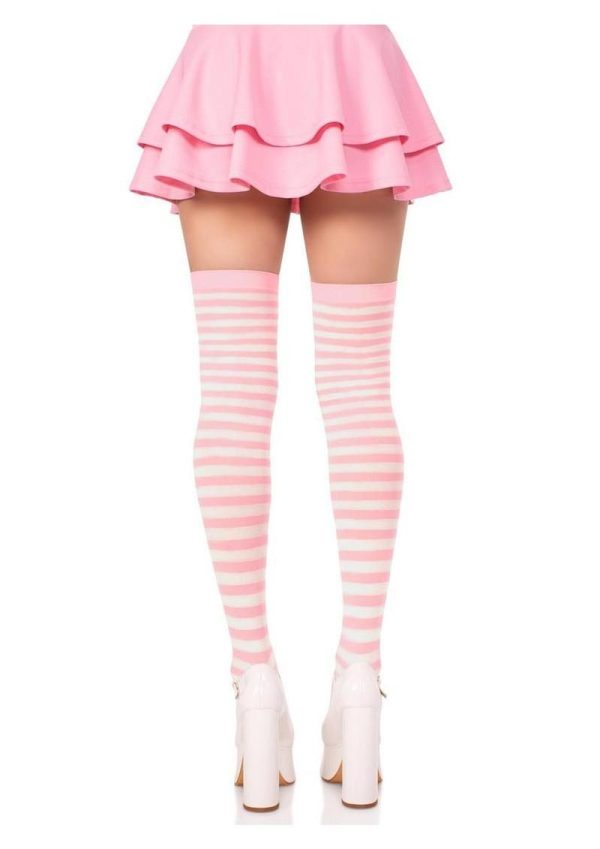 Leg Avenue Nylon Stocking with Stripe - White/Light Pink - O/S - Image 3