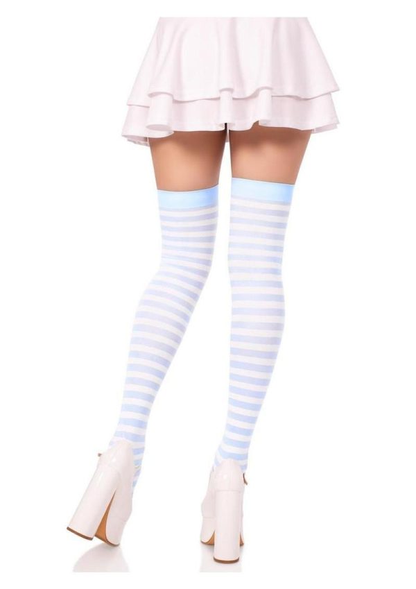 Leg Avenue Nylon Stocking with Stripe - White/Light Blue - O/S - Image 3