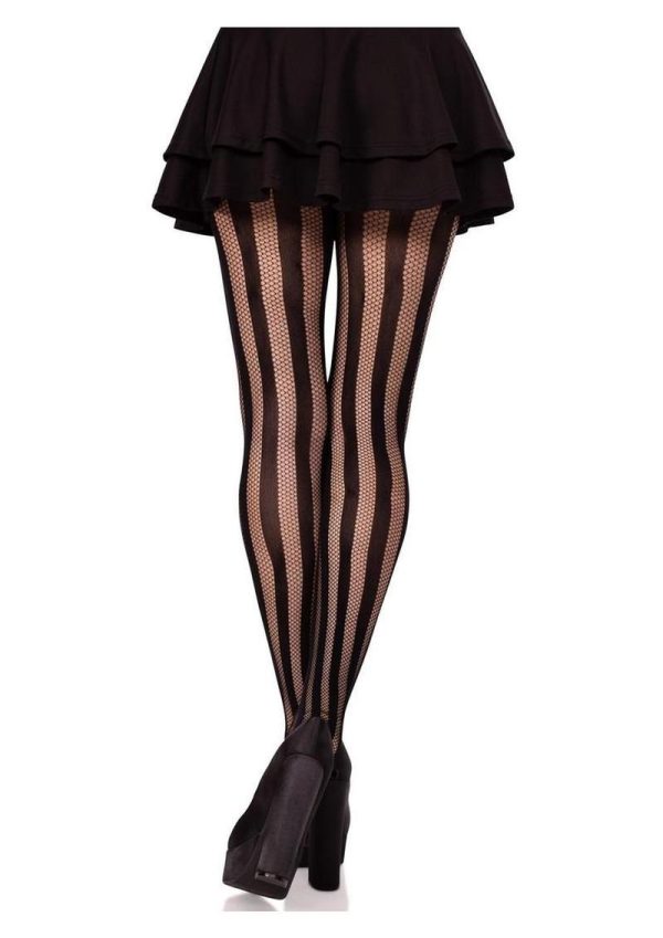 Leg Avenue Net and Opaque Striped Tights - Black - O/S - Image 3