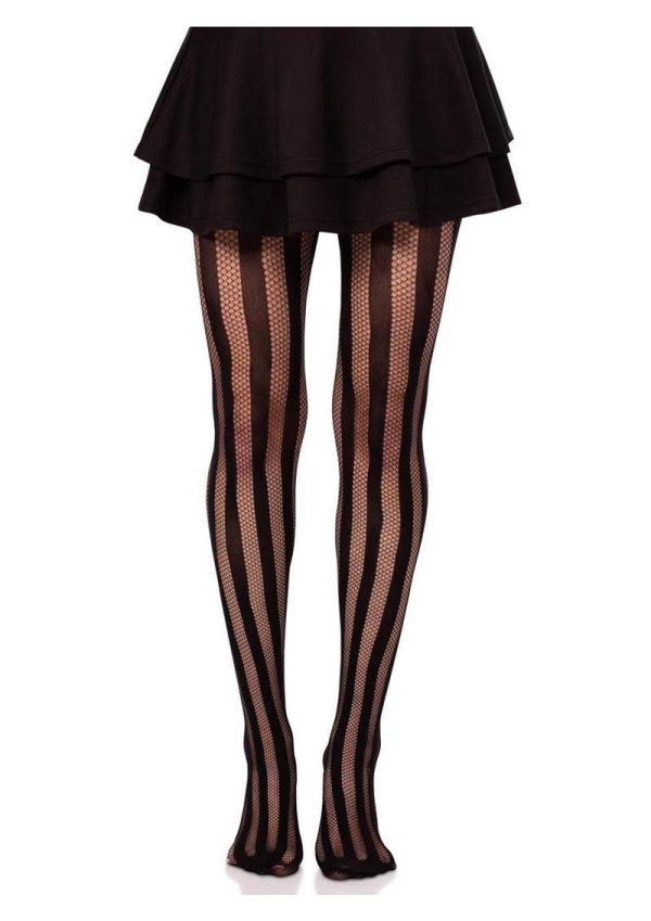 Leg Avenue Net and Opaque Striped Tights - Black - O/S - Image 4