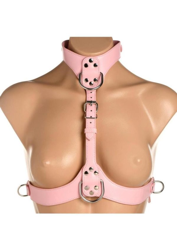 Master Series Vixen Female Chest Vegan Leather Harness - Pink - Image 3