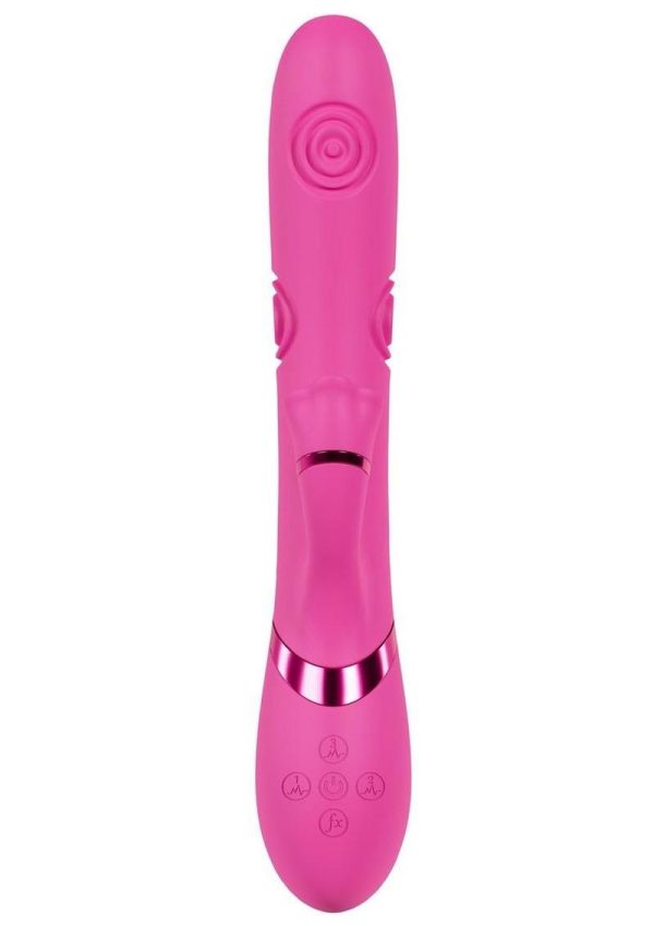 Vive Fiore Silicone Rechargeable Triple Motor G-Spot Air Wave VIbrating and Tapping Flared Clit Stimulator - Pink - Image 3