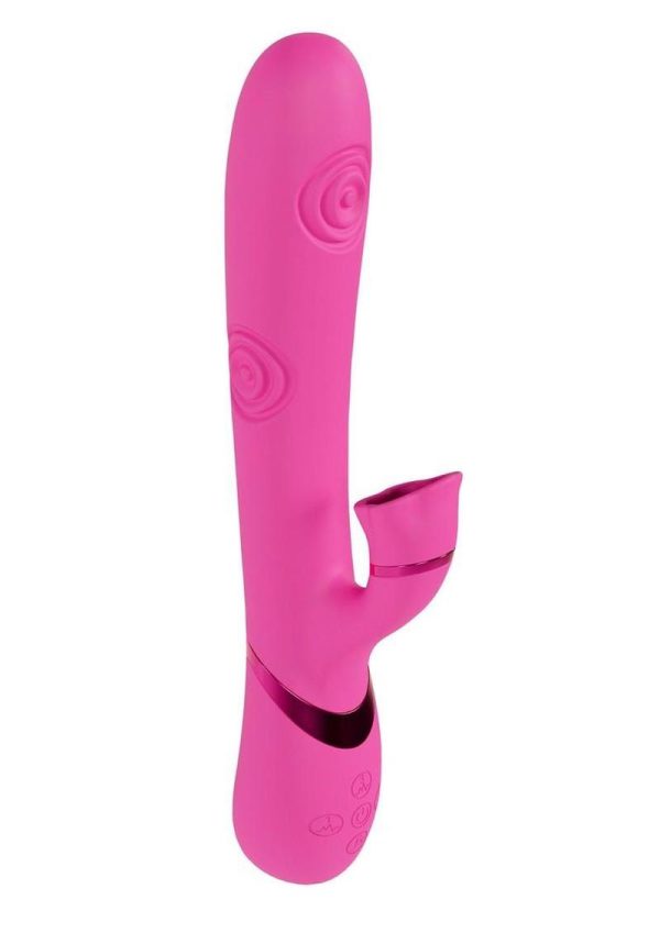 Vive Fiore Silicone Rechargeable Triple Motor G-Spot Air Wave VIbrating and Tapping Flared Clit Stimulator - Pink - Image 4