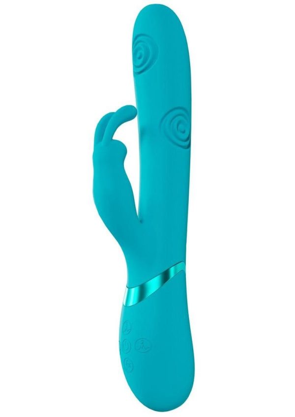 Vive Mimi 10 Function Silicone Rechargeable Triple Motor G-Spot Vibrating and Tapping Rabbit - Blue - Image 4