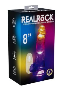 RealRock Vibrating LED Wireless Rechargeable Remote Control Cock with Balls 8in - Clear