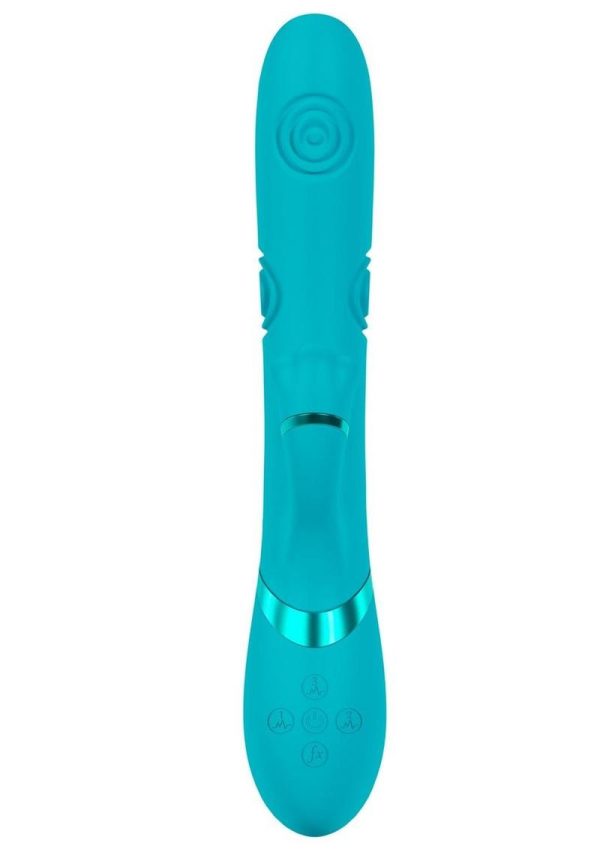 Vive Fiore Silicone Rechargeable Triple Motor G-Spot Air Wave VIbrating and Tapping Flared Clit Stimulator - Blue - Image 3