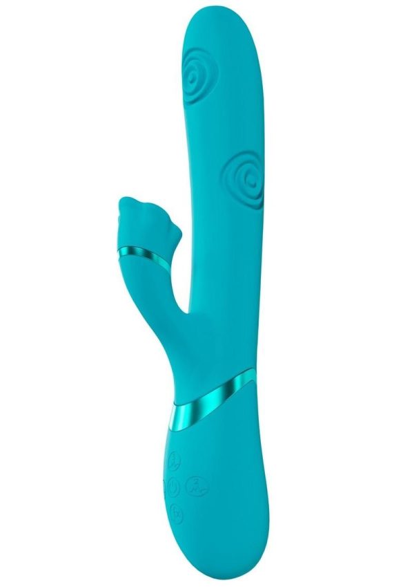 Vive Fiore Silicone Rechargeable Triple Motor G-Spot Air Wave VIbrating and Tapping Flared Clit Stimulator - Blue - Image 4