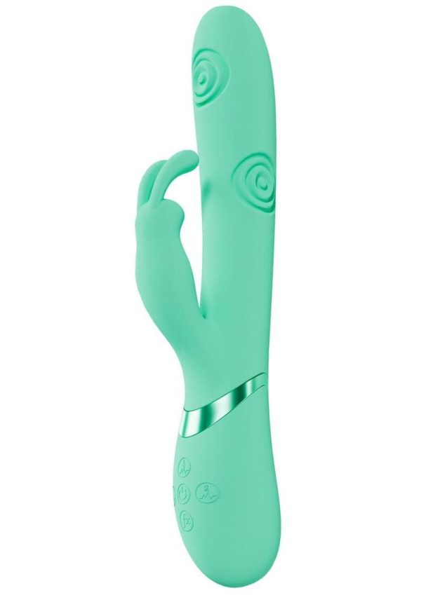 Vive Mimi 10 Function Silicone Rechargeable Triple Motor G-Spot Vibrating and Tapping Rabbit - Green - Image 4