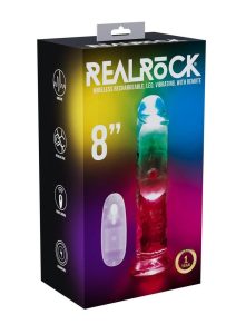 RealRock Vibrating LED Wireless Rechargeable Remote Control Straight Cock 8in - Clear