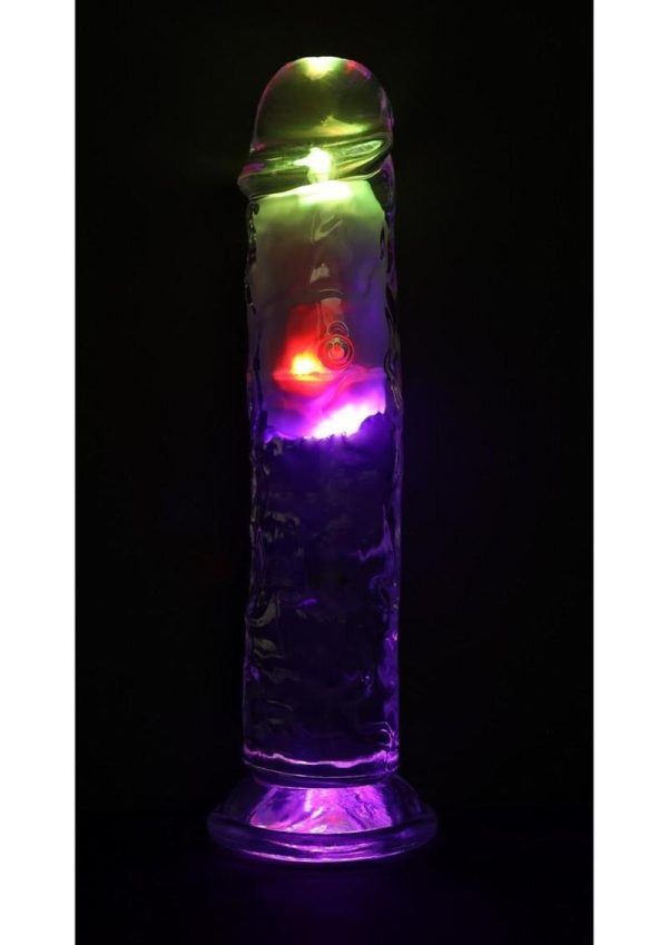 RealRock Vibrating LED Wireless Rechargeable Remote Control Straight Cock 8in - Clear - Image 4
