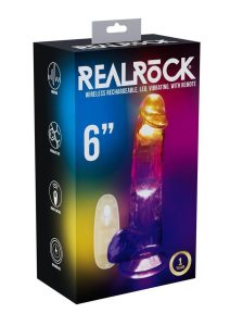 RealRock Vibrating LED Wireless Rechargeable Remote Control Cock with Balls 6in - Clear