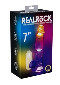 RealRock Vibrating LED Wireless Rechargeable Remote Control Cock with Balls 7in - Clear