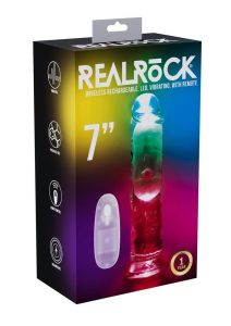 RealRock Vibrating LED Wireless Rechargeable Remote Control Straight Cock 7in - Clear