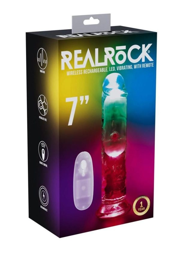 RealRock Vibrating LED Wireless Rechargeable Remote Control Straight Cock 7in - Clear