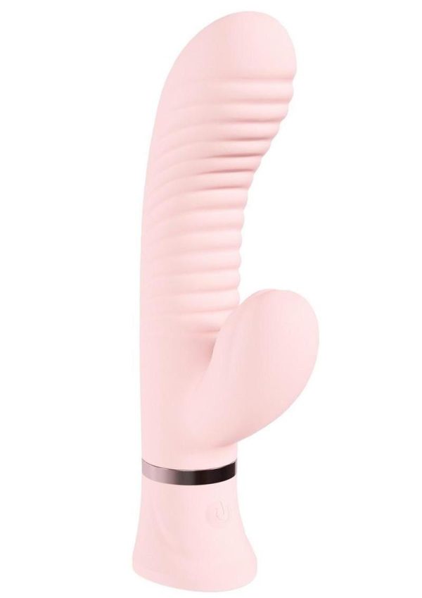 Loveline Mystique 10 Function Rechargeable Silicone Ribbed Rabbit - Pink - Image 3