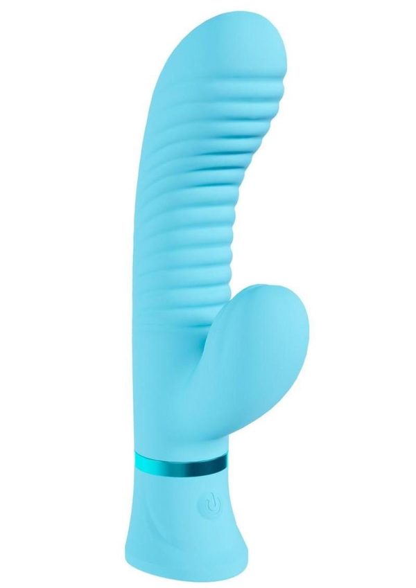 Loveline Mystique 10 Function Rechargeable Silicone Ribbed Rabbit - Blue - Image 3