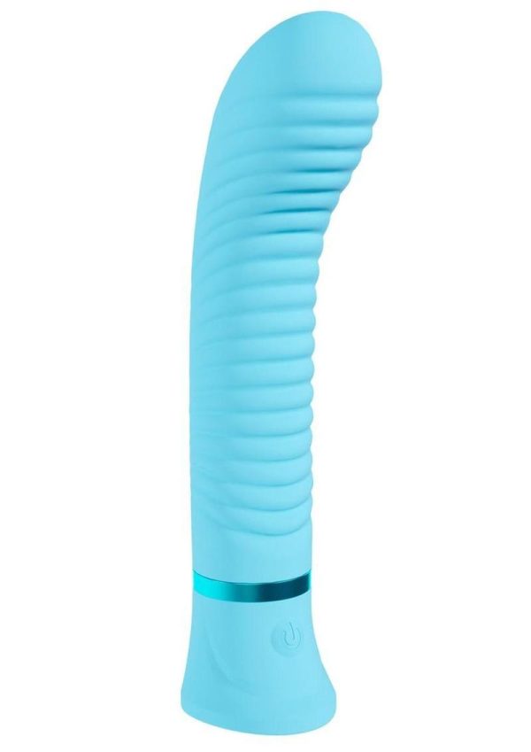 Loveline Divine 10 Function Rechargeable Silicone Ribbed G-Spot Vibrator - Blue - Image 3