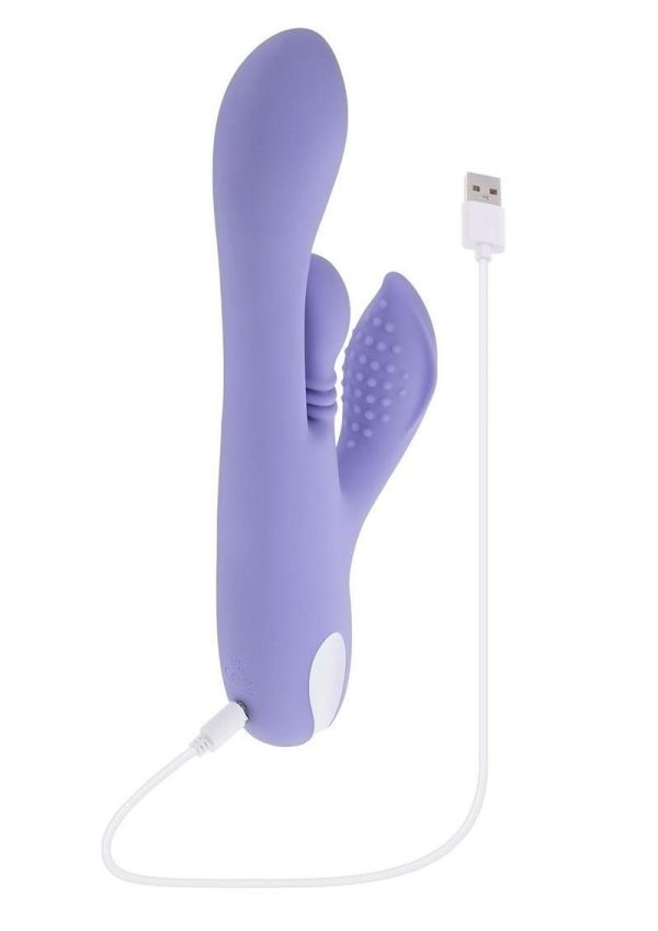 Playboy Nubbin Rubbin Rechargeable Silicone Triple nMotor Vibrator with Clitoral Stimulator - Purple - Image 4