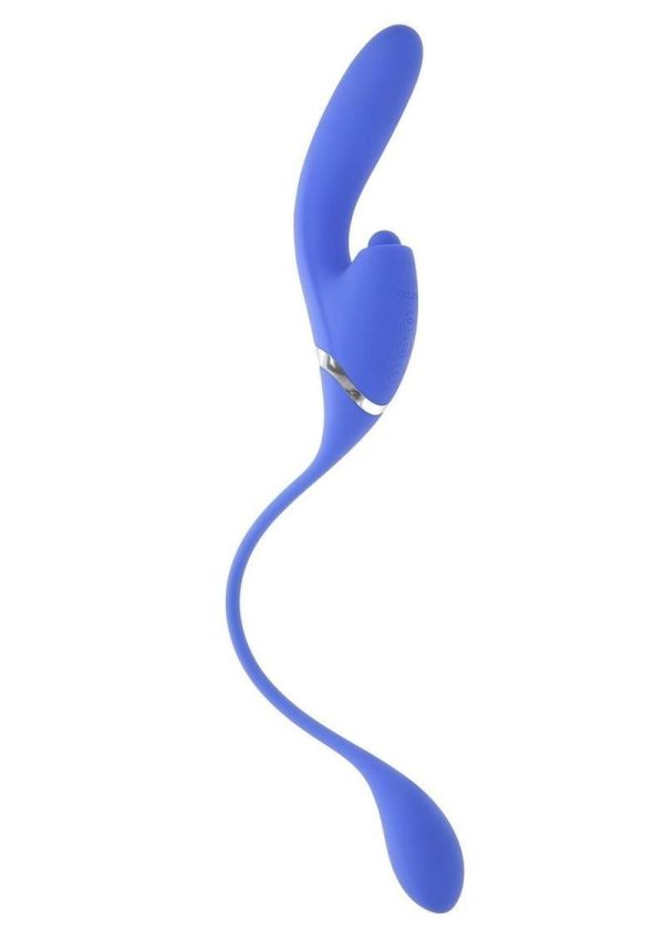 All In Rechargeable Silicone Dual Vibrator - Blue - Image 3