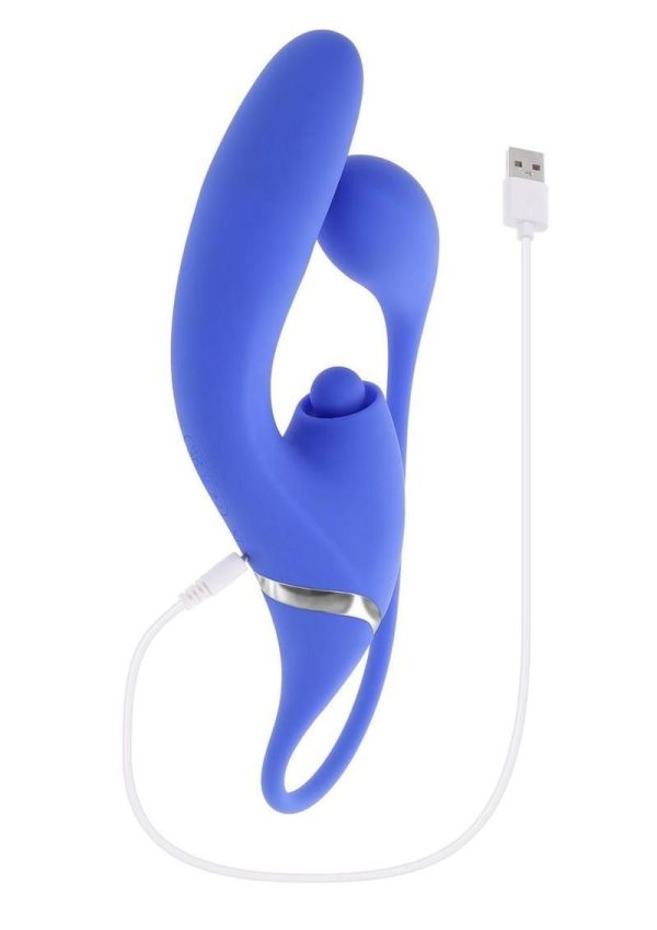 All In Rechargeable Silicone Dual Vibrator - Blue - Image 4