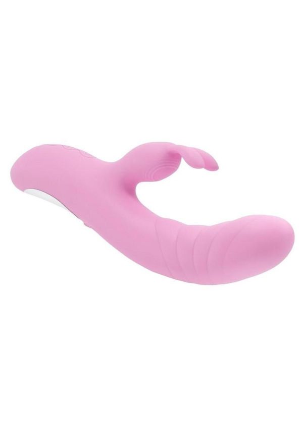 Playboy Rub Me Right Rechargeable Silicone Thrusting G-Spot Rabbit Vibrator - Pink - Image 3