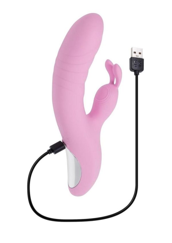 Playboy Rub Me Right Rechargeable Silicone Thrusting G-Spot Rabbit Vibrator - Pink - Image 4