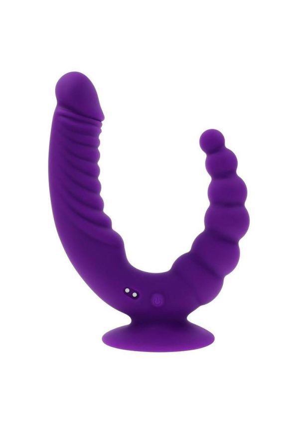 Rider Rechargeable Silicone Double End Vibrator - Purple - Image 3