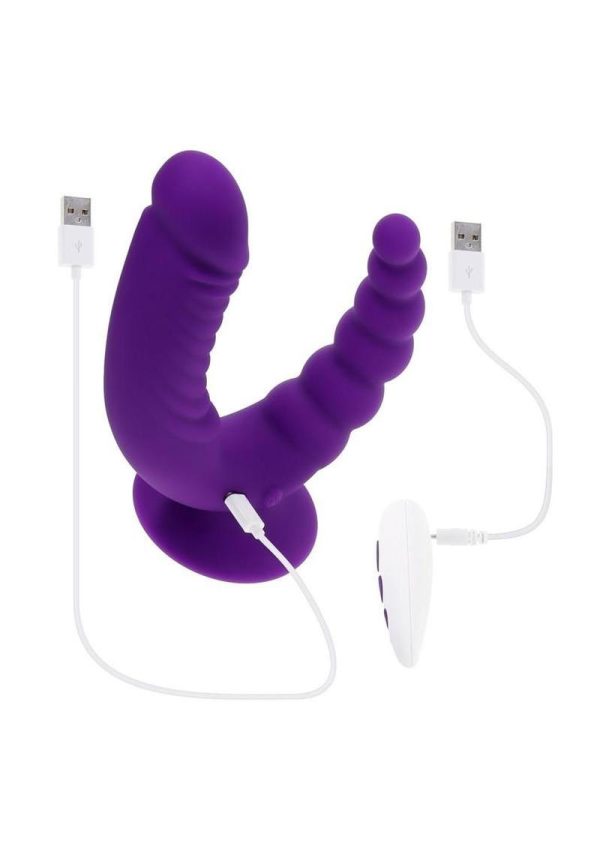 Rider Rechargeable Silicone Double End Vibrator - Purple - Image 4