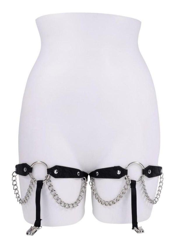 Sex and Mischief Chain Lace Garters - Black/Silver - Image 3