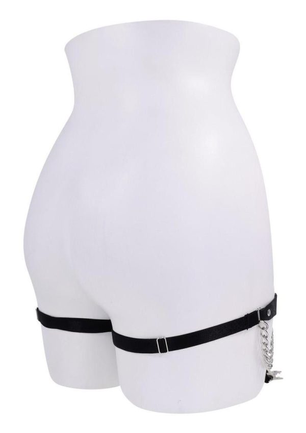 Sex and Mischief Chain Lace Garters - Black/Silver - Image 4
