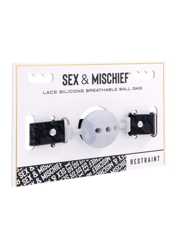 Sex and Mischief Lace Silicone Breathable Ball Gag - Silver/Black