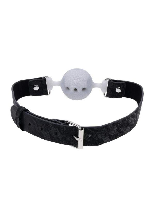 Sex and Mischief Lace Silicone Breathable Ball Gag - Silver/Black - Image 3