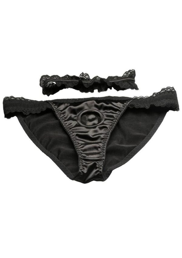 Bedroom Bliss Jolie Strap-On Panty Harness and Garter - Medium - Black