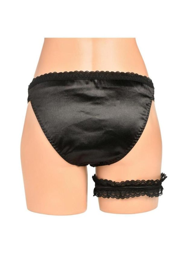 Bedroom Bliss Jolie Strap-On Panty Harness and Garter - Medium - Black - Image 4
