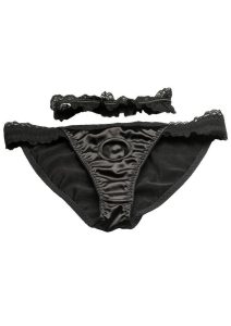 Bedroom Bliss Jolie Strap-On Panty Harness and Garter - Large - Black