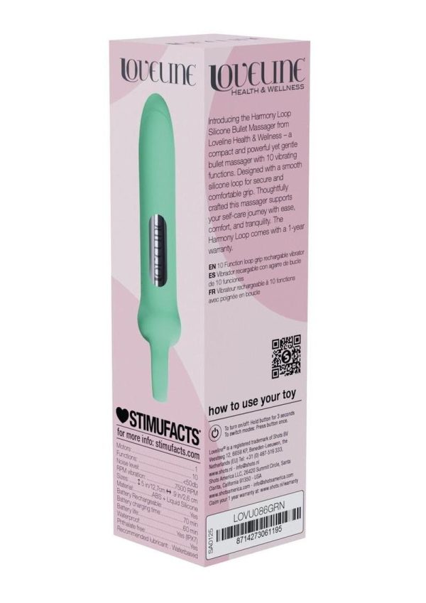 Loveline Harmony Loop Grip Vibe Ergonomic 10 Function Silicone Bullet Massager - Green - Image 4