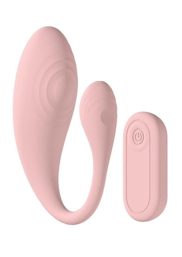 Loveline Wave C-Shape Vibe 10 Function Silicone Rechargeable Vibrator with Remote Control - Pink - Image 3