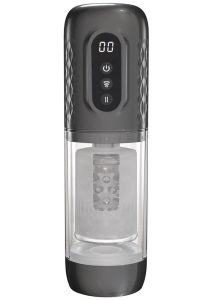 Pumped Vortex Multi Function Suction Rotating Thrusting Rechargeable Masturbator - Gun Metal