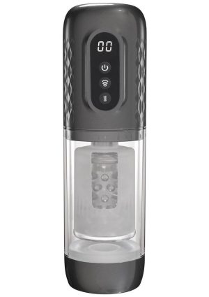 Pumped Vortex Multi Function Suction Rotating Thrusting Rechargeable Masturbator - Gun Metal