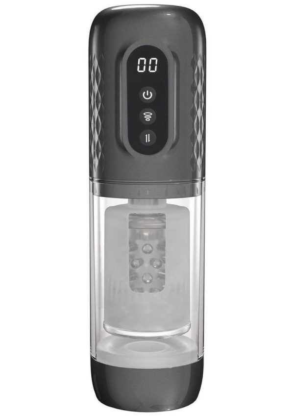 Pumped Vortex Multi Function Suction Rotating Thrusting Rechargeable Masturbator - Gun Metal