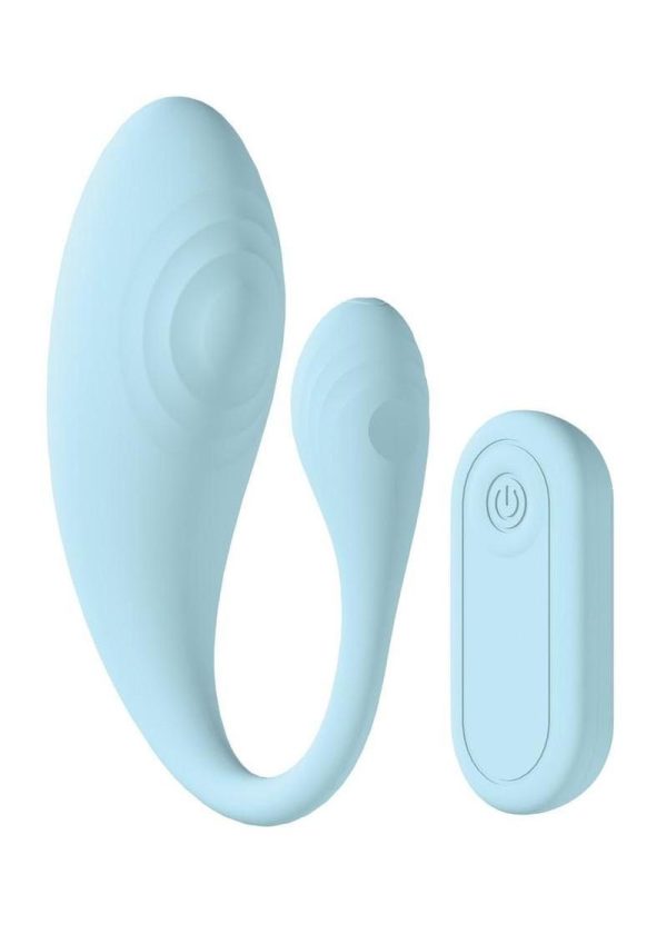 Loveline Wave C-shape 10 Function Rechargeable Silicone Vibrator with Remote Control - Blue - Image 3