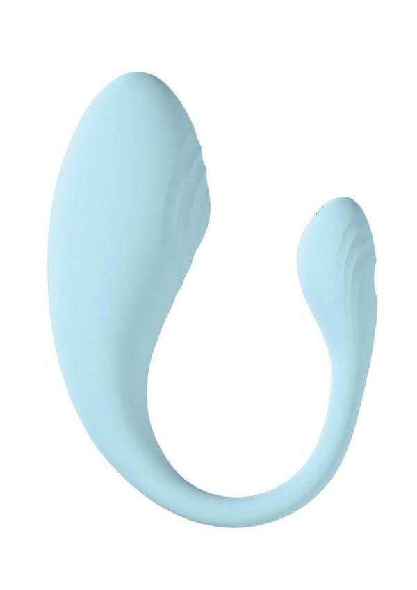 Loveline Wave C-shape 10 Function Rechargeable Silicone Vibrator with Remote Control - Blue - Image 4