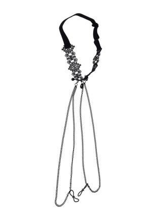 Sex and Mischief Lace Collar with Nipple Ties - Black