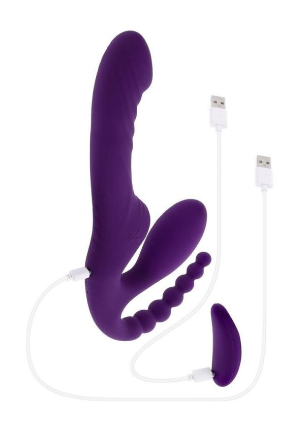 Playboy Hug It Out Rechargeable Silicone Inflatable Triple Stimulation Vibrator with Remote - Purple - Image 4