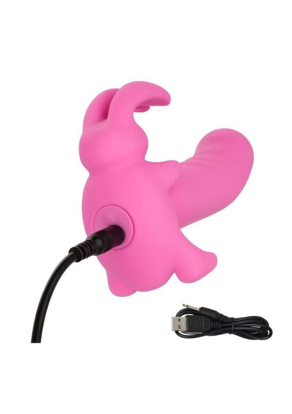 First Time Rechargeable Vibrating Bunny Dreams Rechargeable Silicone Vibrator with Clitoral Stimulator - Pink - Image 4
