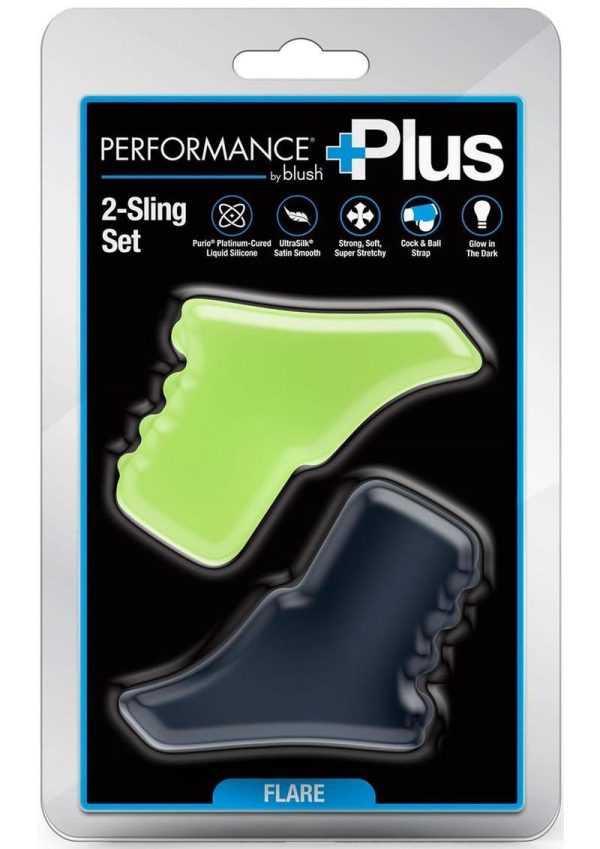 Performance Plus Flare Silicone Cock Sling Set (2 Piece) - Black/Glow in the Dark Green