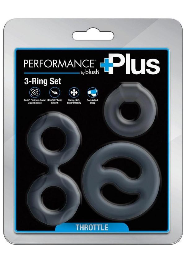 Performance Plus Throttle Silicone Cock Ring Set (3 Piece) - Black