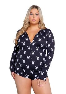 Playboy Slumber Bunny Romper - 1XLarge/2XLarge - Black/White