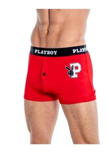 Playboy Mens Varsity Boxer Briefs - Red/White - Small