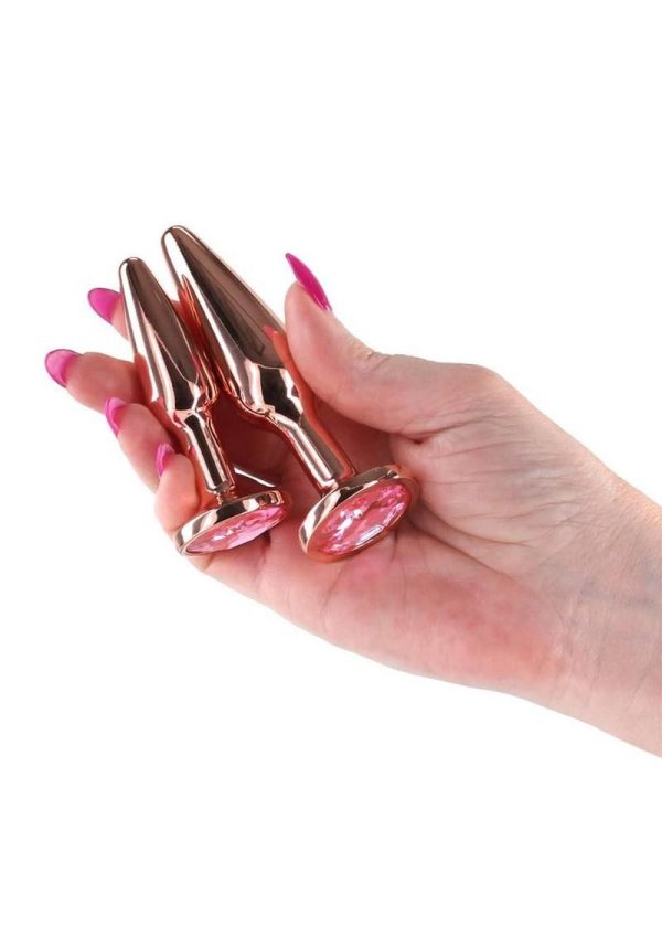 Rear Assets Tapered Trainer Chrome Plated Anal Plugs Kit (3pc Set) - Rose Gold - Image 3